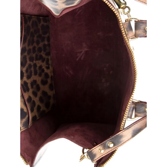 Designer Sophia Hulme Leopard Print Multi Color Leather Med Size Tote Bag - Picture 9 of 15